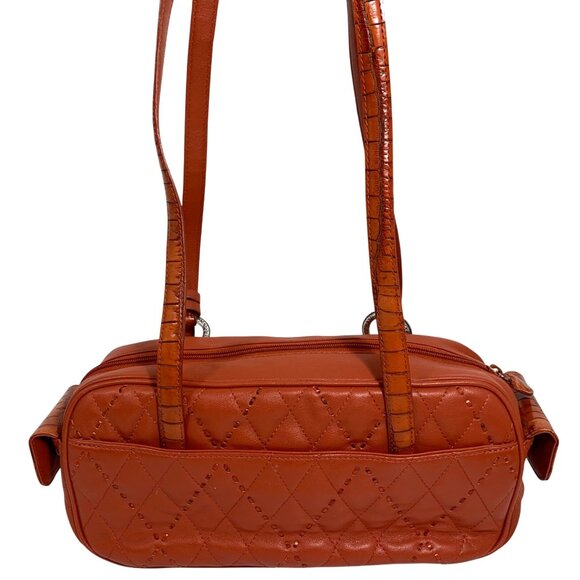 BRIGHTON Orange Leather Puffy Quilted Handbag Side Pockets, Wallet, Dustbag EUC - Picture 11 of 16